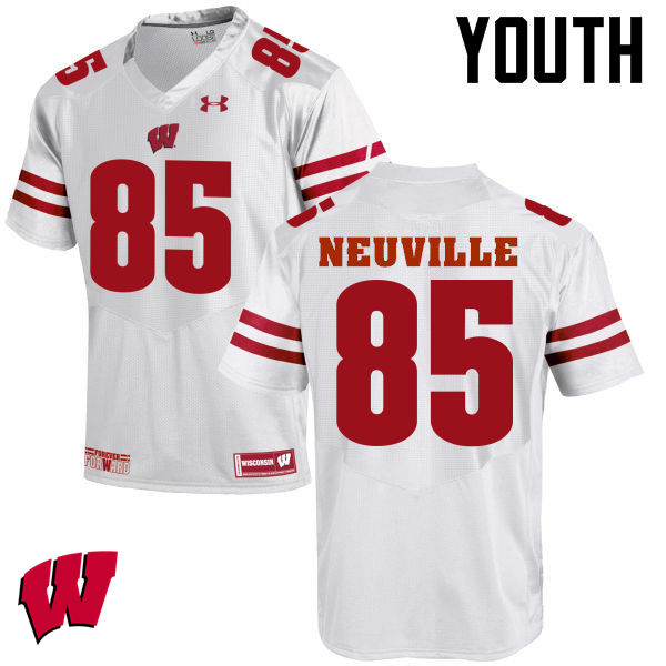 Wisconsin Badgers Youth #85 Zander Neuville NCAA Under Armour Authentic White College Stitched Football Jersey KC40D88ZW